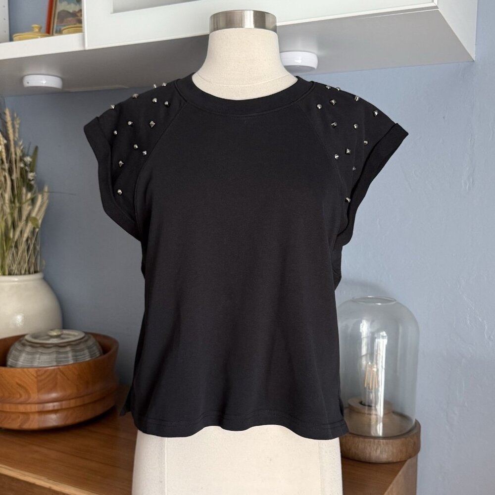 NWT The Greii Black Studded Raglan Cap Sleeve Top